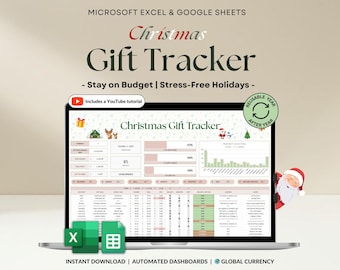 Rastreador de presupuesto de regalos navideños Hoja de cálculo de Excel Planificador de regalos navideños Hojas de cálculo de Google Lista de tareas navideñas Presupuesto de regalos Planificación de regalos navideños