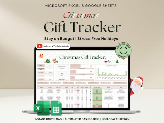 Christmas Budget Gift Tracker Excel Spreadsheet Holiday Gift Planner Google Sheets Christmas Task List Gifting Budget Holiday Gift Planning