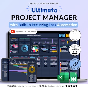 Projektplanerare Kalkylblad Mörkt läge Excel Team Projektledning Uppgiftsspårare Google Kalkylark Gantt-schema Kanban-tavla Eisenhower-matris