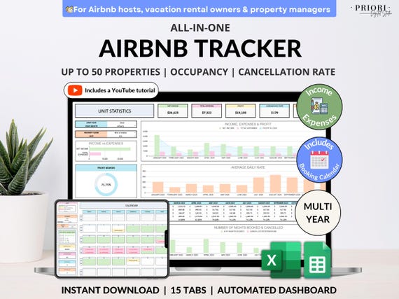 Airbnb Spreadsheet Vacation Rental Property Tracker Bookkeeping Template Google Sheets Booking Calendar Excel Short-Term Rental Management