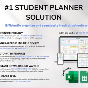 All-in-one student planner for college and school! Track assignments, exams, and deadlines. Includes finance tracker, class schedule, weekly calendar, to-do list, attendance log, reading tracker, contact list, and more. Prioritize tasks, monitor schoolwork, and visualize your schedule. Perfect academic planner for staying organized all semester. Ideal for students and college life!