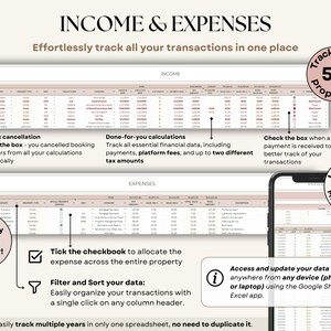 Airbnb Spreadsheet Vacation Rental Property Tracker Google Sheets Booking Calendar Income Expense Template Excel Short-Term Rental Management Income and Expense Tracker Vrbo Rental Tracker Real Estate Finances Airbnb Vrbo Host Spreadsheet Landlord Property Tracker Profit and Loss Bookkeeping