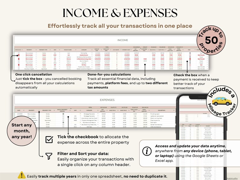 Airbnb Spreadsheet Vacation Rental Property Tracker Google Sheets Booking Calendar Income Expense Template Excel Short-Term Rental Management Income and Expense Tracker Vrbo Rental Tracker Real Estate Finances Airbnb Vrbo Host Spreadsheet Landlord Property Tracker Profit and Loss Bookkeeping