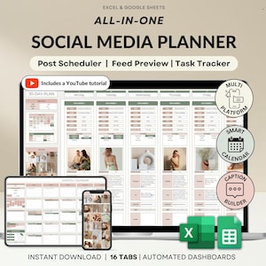 Social Media Content Planner Spreadsheet Monthly Content Calendar for Digital Creators Google Sheets Excel Template Instagram TikTok Manager