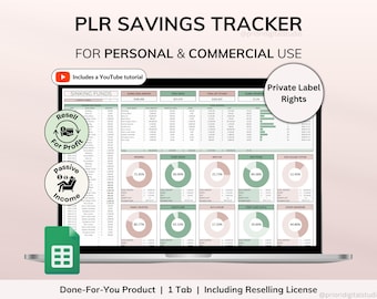 PLR Savings Tracker Spreadsheet Commercial Use PLR Google Sheets Master Resell Rights PLR Template Sinking Funds Tracker Savings Spreadsheet