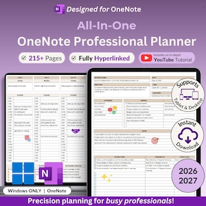 OneNote Planner 2026 2027 Professional One Note Template for Work Project Management Hyperlinked Planner Weekly Planner Organization Planner
