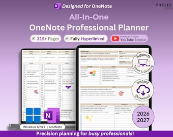 OneNote Planner 2026 2027 Professional One Note Template for Work Project Management Hyperlinked Planner Weekly Planner Organization Planner