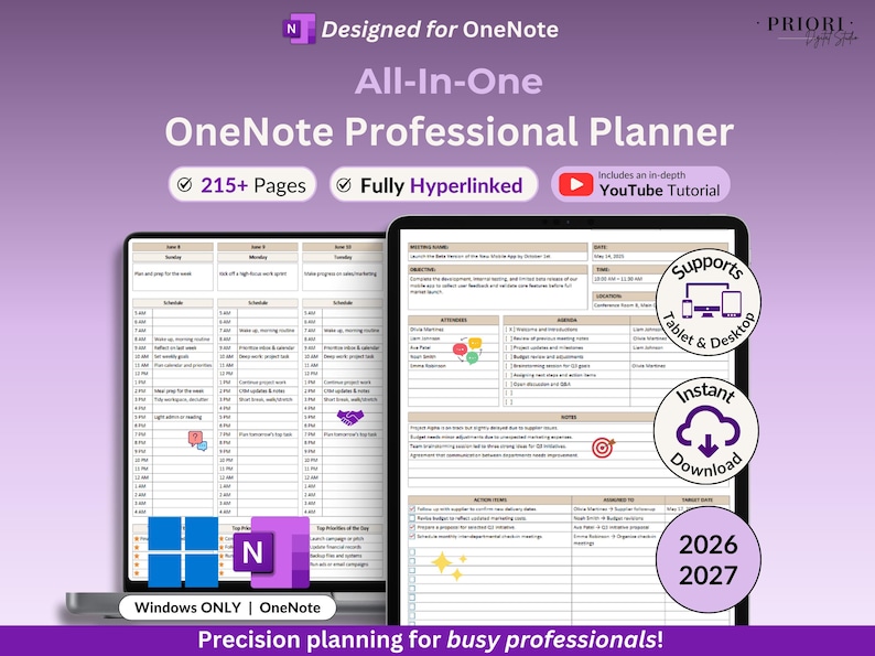 onenote digital planner for work 2026 hyperlinked weekly planner template onenote project management planner dated digital planner for professionals onenote calendar template business planner one note productivity planner 2026 onenote planner for organization