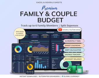 Familie Jahresbudget Dark Mode Monatliches Budget Tracker Excel Tabelle Google Sheets Paar