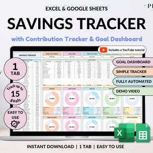 Ersparnisse-Tracker Google Sheets Excel Tabelle Ersparnisse Vorlage Geld-Ersparnis-Planer Ziel-Tracker Persönliche Finanzen