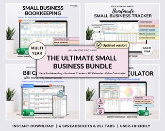 Small Business Bundle Bookkeeping Inventory Tracker Order Tracker Product Handmade Pricing Calculator Smart Bill Calendar Google Sheet Excel