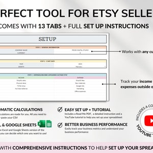 Etsy Seller Bookkeeping Spreadsheet POD Small Business Planner Income Expense Profit Tracker Google Sheets Excel Printify Profit Tax Tracker