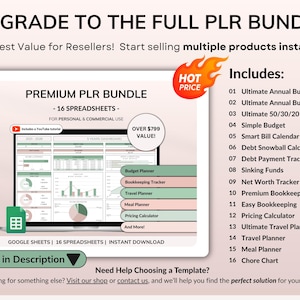 PLR Monthly Budget 50/30/20 Annual Budget Planner Commercial Use PLR Google Sheets Spreadsheet Master Resell Rights PLR Budget Template