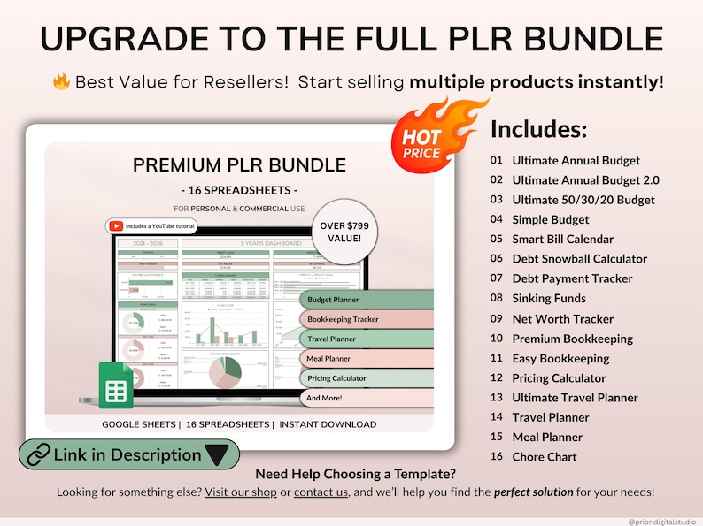 PLR Monthly Budget 50/30/20 Annual Budget Planner Commercial Use PLR Google Sheets Spreadsheet Master Resell Rights PLR Budget Template