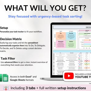Decision Matrix Task Tracker Google Sheets Excel Spreadsheet Eisenhower Matrix To-Do List Project Planner Work Priority Matrix ADHD Productivity Planner Priority List Daily Tasks Team Planner Task Matrix Project Plan