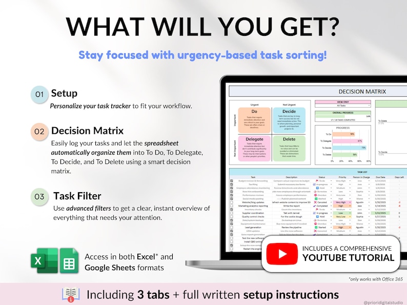 Decision Matrix Task Tracker Google Sheets Excel Spreadsheet Eisenhower Matrix To-Do List Project Planner Work Priority Matrix ADHD Productivity Planner Priority List Daily Tasks Team Planner Task Matrix Project Plan