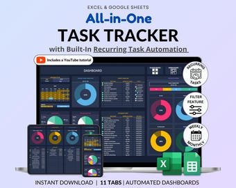 Rastreador de tareas Hoja de cálculo de Excel Lista de tareas pendientes Hojas de cálculo de Google Rastreador de prioridad de tareas Matriz de Eisenhower Tablero Kanban Administrador de tareas en equipo Planificador de tareas pendientes