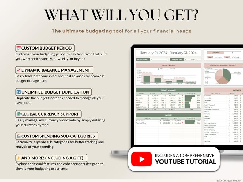 Paycheck Budget Planner for Google Sheets Budget Spreadsheet Excel Template Weekly Budget Biweekly Budget Planner Income and Expense Tracker