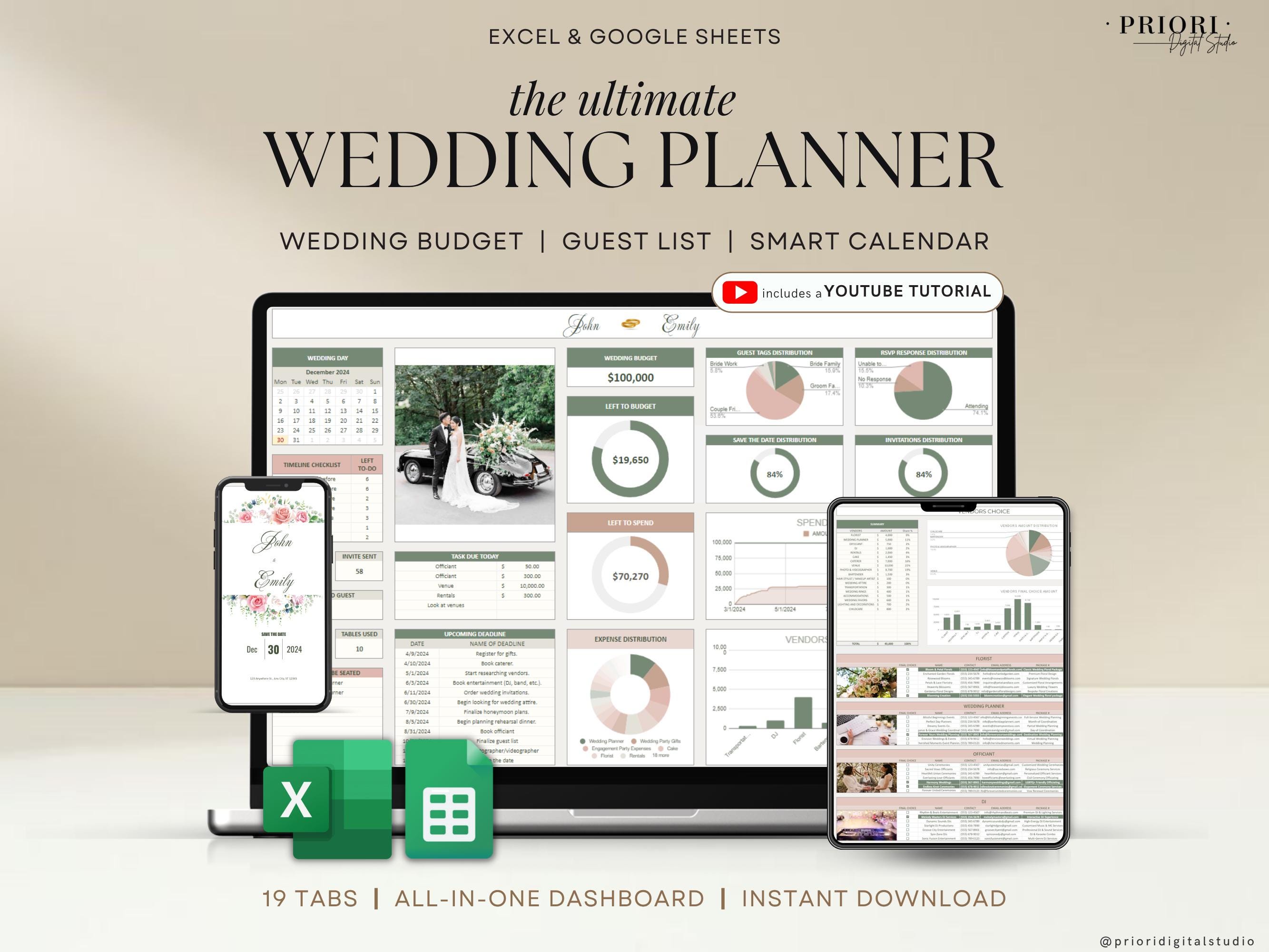 Wedding Planner Spreadsheet Wedding Budget Tracker Wedding Timeline Checklist Guest List Tracker Wedding Itinerary Seating Plan Wedding Gift