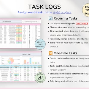 Project Management Spreadsheet for Excel and Google Sheets designed for small businesses, teams, and freelancers. Includes dashboards, recurring tasks, Gantt chart, Kanban board, Eisenhower matrix, task tracker, project timeline, and schedule templates
