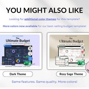 Ultimate Budget Spreadsheet Multicolored theme for Google Sheets & Excel – Annual and Monthly Budget Tracker with Bill, Debt & Savings Tracking. Includes recurring transactions, subscriptions, income, and expenses. Perfect personal finance planner for couples or families (up to 6 users). Start anytime and manage your money with ease.