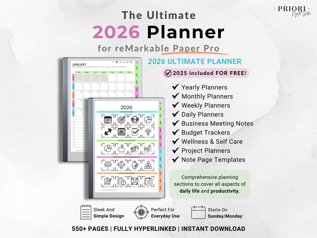 Daily Digital Planner 2026 for Remarkable 2 Template Minimalist ...