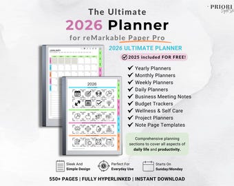 Daily Digital Planner 2026 for reMarkable 2 Template Minimalist Hyperlinked Planner for reMarkable Paper Pro Organization Planner