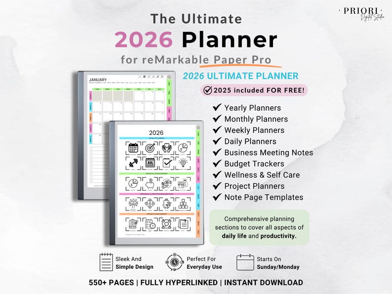 Daily Digital Planner 2026 for Remarkable 2 Template Minimalist ...