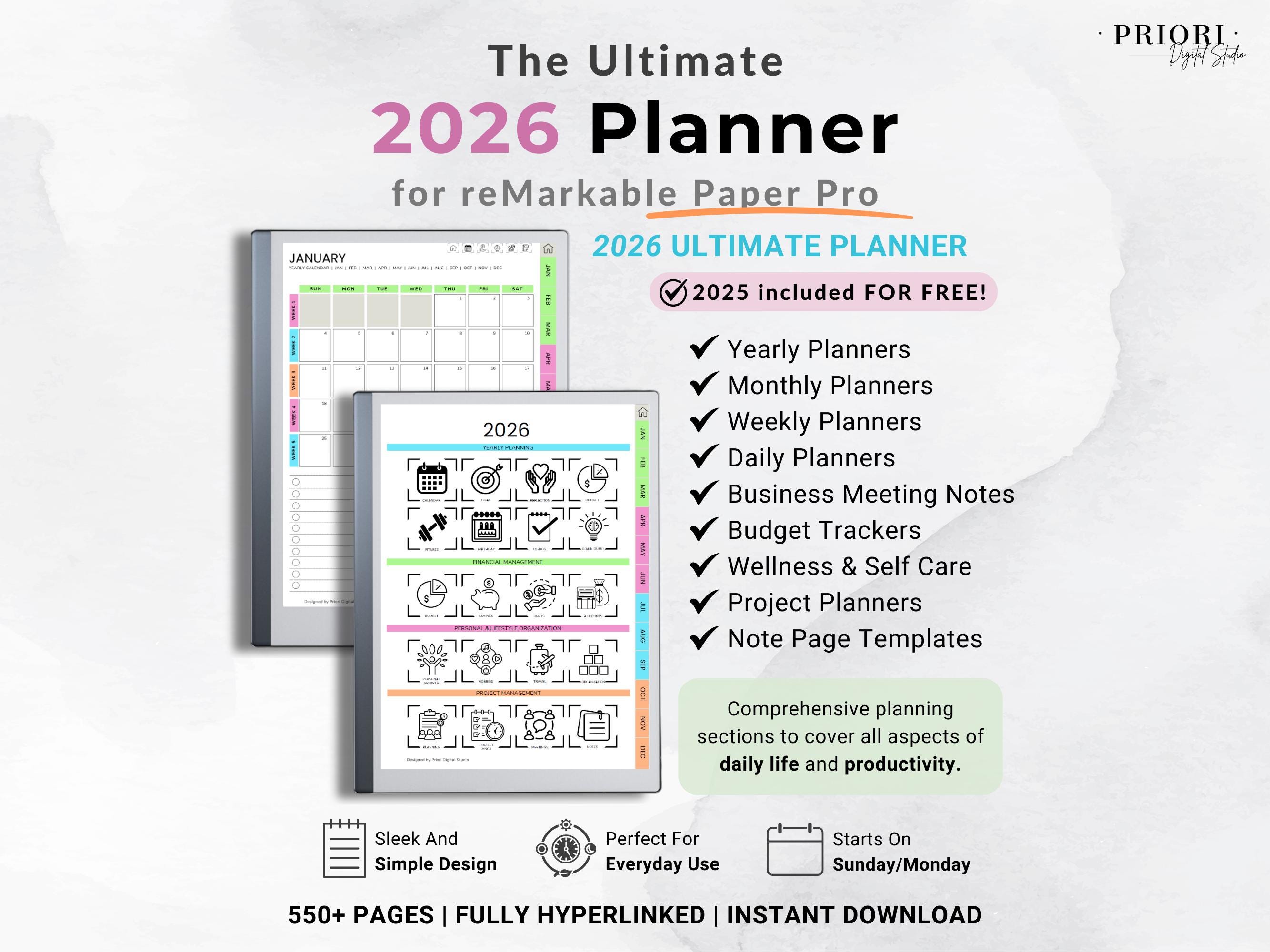 Remarkable Digital Planner 2026 Daily Planner Remarkable 2 Template ...