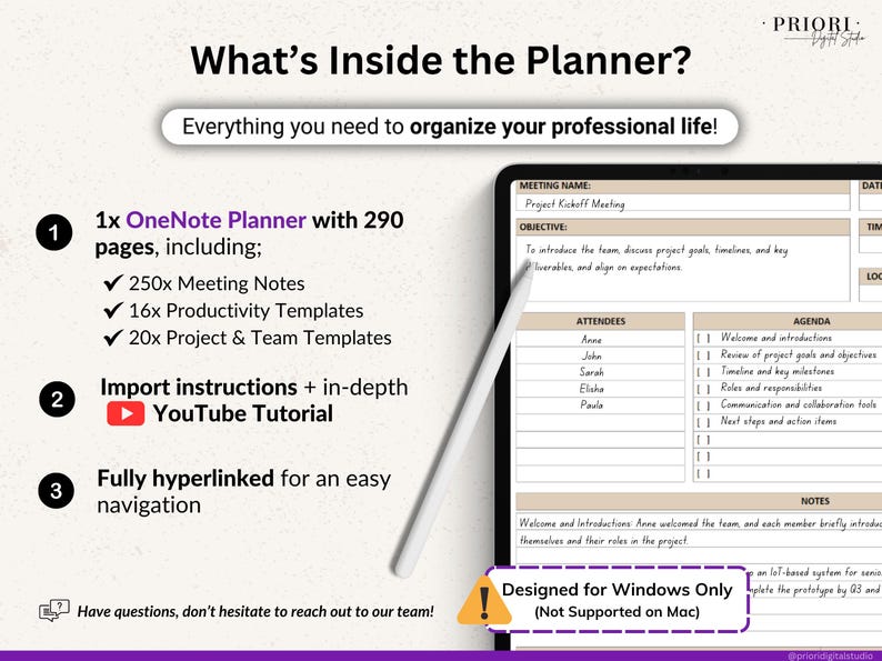OneNote Planner, Meeting Notes Planner, Hyperlinked Digital Planner, OneNote Productivity Planner, Professional OneNote Planner, Work Task Tracker, Digital Meeting Notebook, OneNote Business Organizer, Project Planning Template, Daily Productivity Tracker, Weekly Meeting Notes, OneNote Agenda Planner, Goal Setting Planner, Team Collaboration Notes, OneNote Task Management, Work Notebook Template, Digital Goal Planner, OneNote Daily Log, Business Planning Tool, OneNote Work Journal