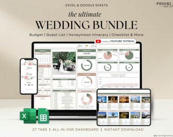 Wedding Planner Spreadsheet Wedding Budget Tracker Honeymoon Planner Checklist Guest List Tracker Wedding Travel Itinerary Seating Plan
