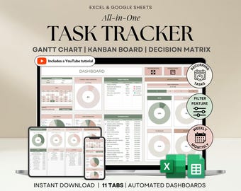 Kalkylbladsmall för uppgiftsspårare Uppgiftshantering Google Sheets Att-göra-lista Produktivitetsorganisatör Arbetsorganisation ADHD Daglig uppgiftshanterare