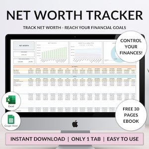 Net Worth Tracker Spreadsheet Template Google Sheets Excel Annual Net Worth Dashboard Personal Finance Assets Liabilities Template Planner