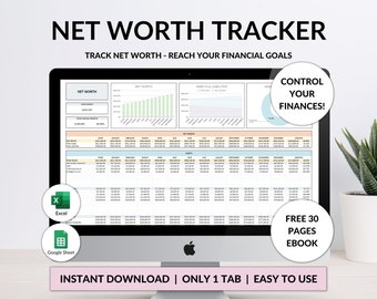 Net Worth Tracker Spreadsheet Template Google Sheets Excel Annual Net Worth Dashboard Personal Finance Assets Liabilities Template Planner