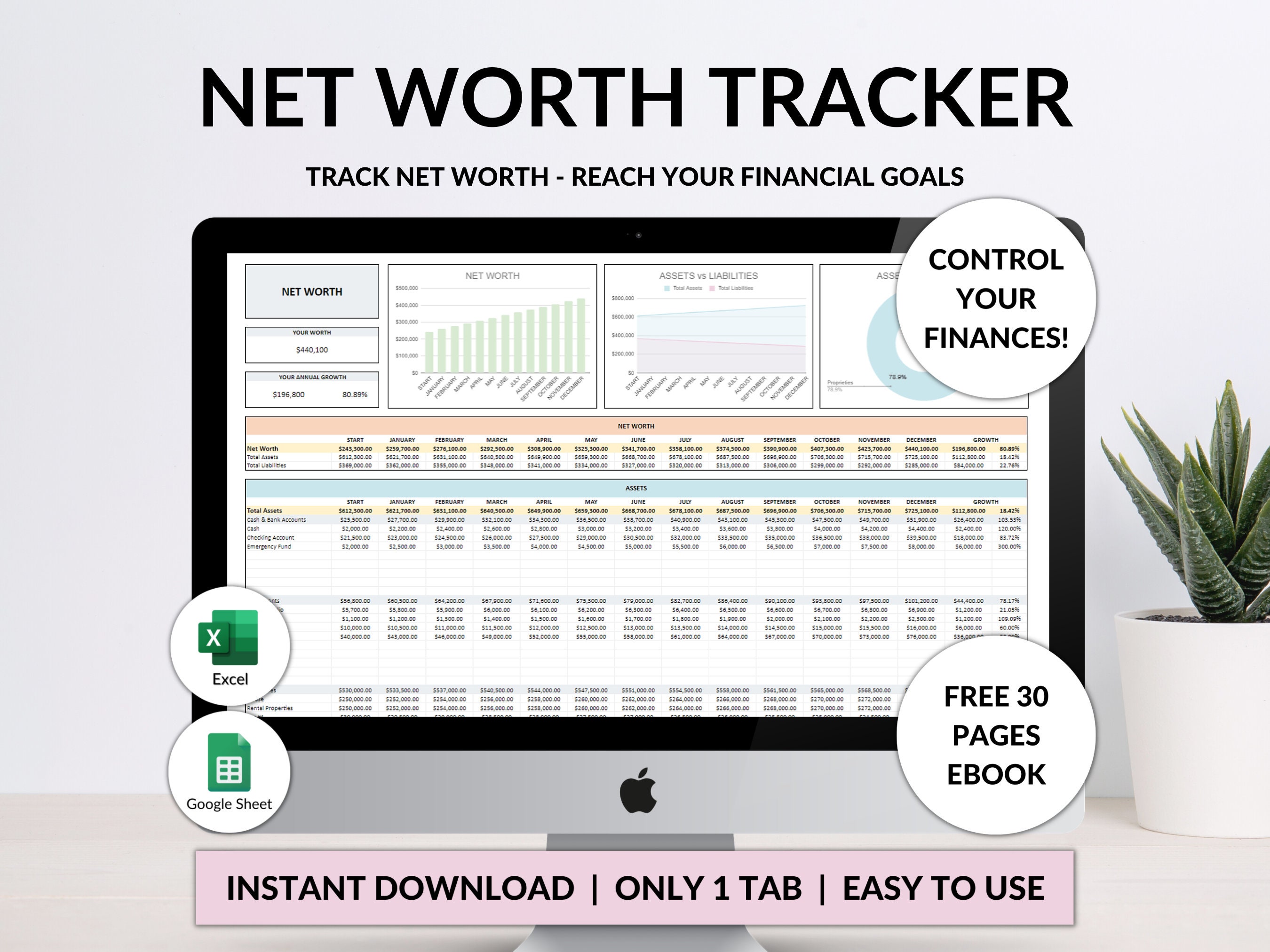 Net Worth Tracker Tabelle Vorlage Google Sheets Excel Jährliches Net Worth Dashboard Persönliche Steuern