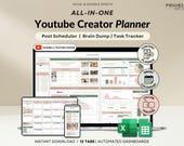 YouTube Content Planner Spreadsheet Monthly Content Calendar Digital Creator Google Sheets Excel Template Social Media Tracker Post Planning