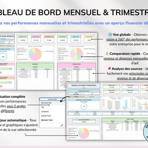 Tableur de comptabilité pour petites entreprises, modèle Excel et Google Sheets pour suivi des revenus, dépenses, profits, taxes et kilométrage. Planificateur financier intelligent, tableau de bord mensuel, trimestriel et annuel, suivi des transactions récurrentes. Idéal pour PME et entrepreneurs, gestion facile et efficace de la comptabilité, suivi des finances, modèle numérique tout-en-un pour petites entreprises et business.