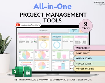 Project Management Tool for Small Business Project Planner Task Tracker To-Do List Template Gantt Chart Business Planner Kanban Board Excel