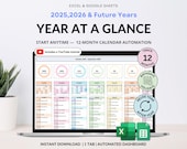 Year at a Glance Planner Spreadsheet Undated Yearly Overview Google Sheets Annual Calendar Excel Monthly Event Tracker 2026 Yearly Planner