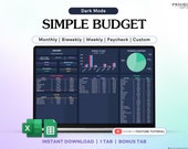 Simple Budget Spreadsheet Dark Mode Monthly Budget Spreadsheet Google Sheets Excel Weekly Paycheck Budget Biweekly Budget Expense Tracker
