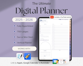 Digital iPad Planner 2025 2026 ADHD Daily Planner Weekly Planner for Android Goodnotes Notability Notebook Apple Google Calendar Integration