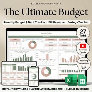 Foglio di calcolo del budget annuale definitivo Excel Fogli Google Modello di budget Tracker del budget mensile Pianificatore finanziario Tracker delle bollette Tracker del debito