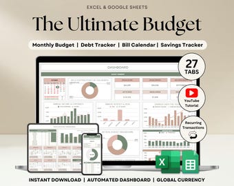Ultimate Annual Budget Spreadsheet Excel Google Sheets Budget Template Monthly Budget Tracker Financial Planner Bill Tracker Debt Tracker