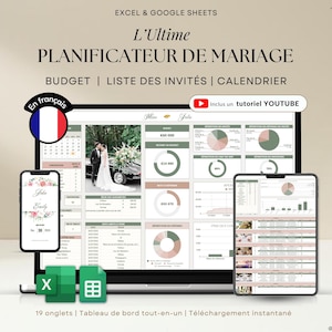 Planificateur Mariage Français Excel Google Sheets Budget Mariage Liste Invités Plan de Table Itinéraire Checklist Fiançailles Lune de Miel