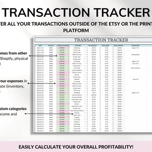 Etsy Seller Bookkeeping Spreadsheet POD Small Business Planner Income Expense Profit Tracker Google Sheets Excel Printify Profit Tax Tracker