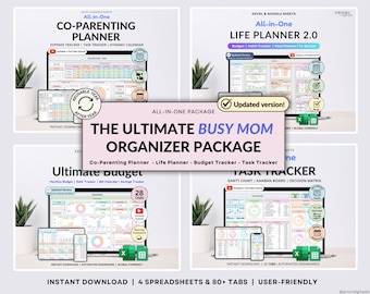 Busy Mom Life Organizer Bundle Coparenting Tracker Life Planner Google Sheets Annual Budget Tracker Spreadsheet Excel Daily Task Tracker