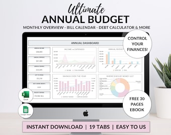 Annual Budget Excel Spreadsheet Google Sheets Monthly Budget Template Yearly Budget Planner Personal Finance Tracker Debt Payoff Tracker