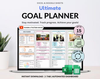 Goal Planner Google Sheets Goal Tracker Excel Spreadsheet Easy Goal Setting Planner Annual Visual Board 2026 New Year’s Resolution Tracker