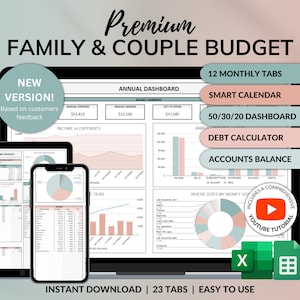 Family Annual Budget Spreadsheet Excel Google Sheets Monthly Biweekly Budget Tracker Couple Financial Planner Bill Calendar Debt Tracker