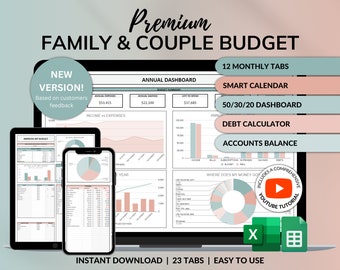 Family Annual Budget Spreadsheet Excel Google Sheets Monthly Biweekly Budget Tracker Couple Financial Planner Bill Calendar Debt Tracker